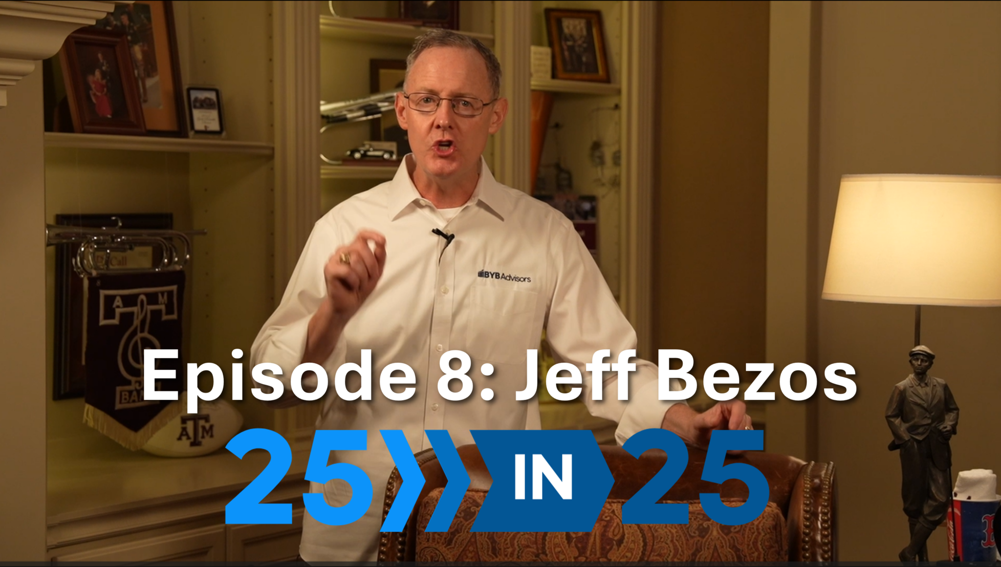 Chris stands in his study and talks about Jeff Bezos
